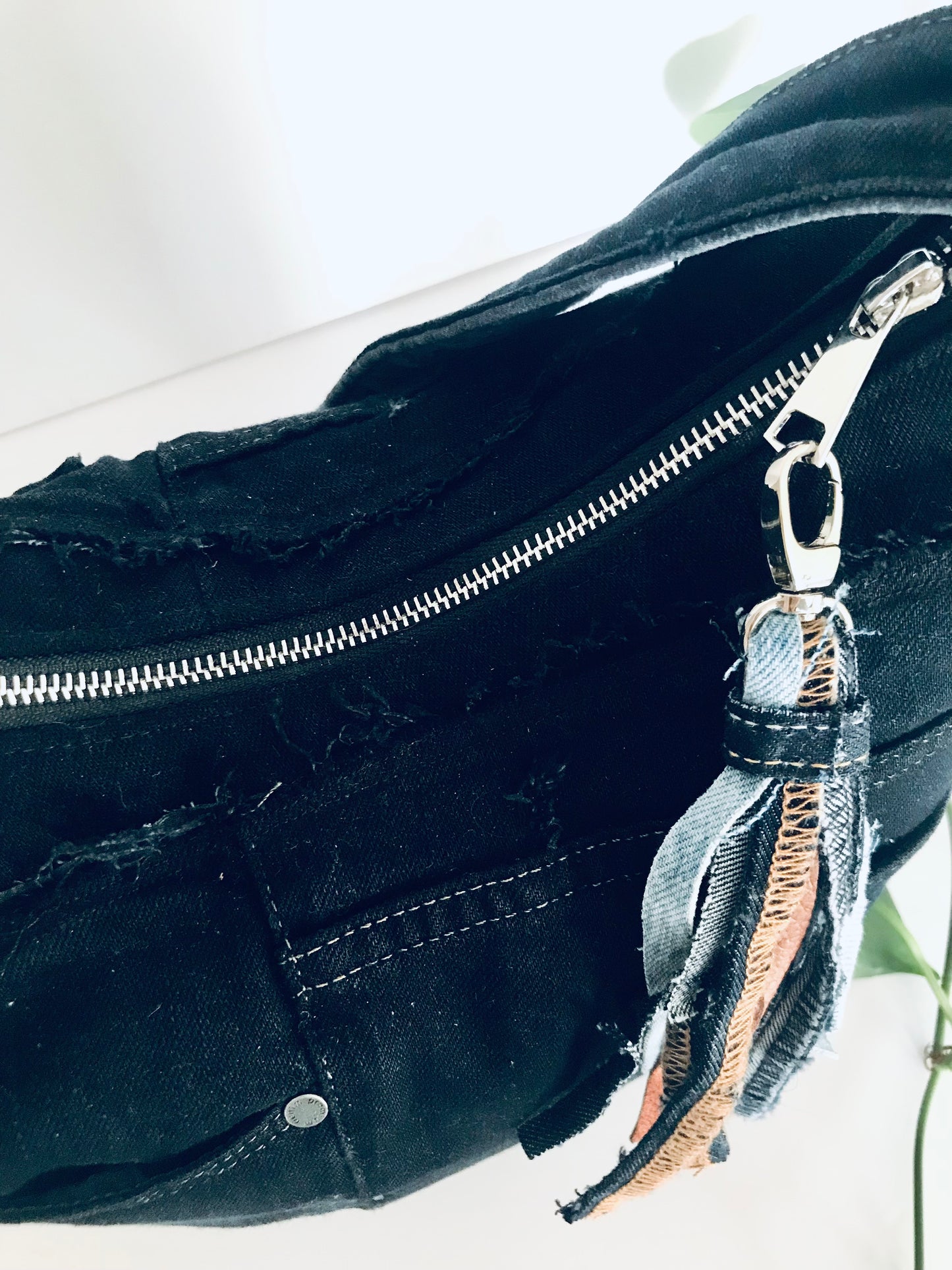 Conscious Carry-all with dark indigo denim and upcycled tassle