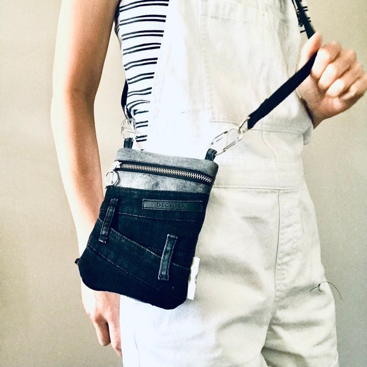 Mooch Denim Upcycled black convertible pocket handmade sustainable circular bag australia