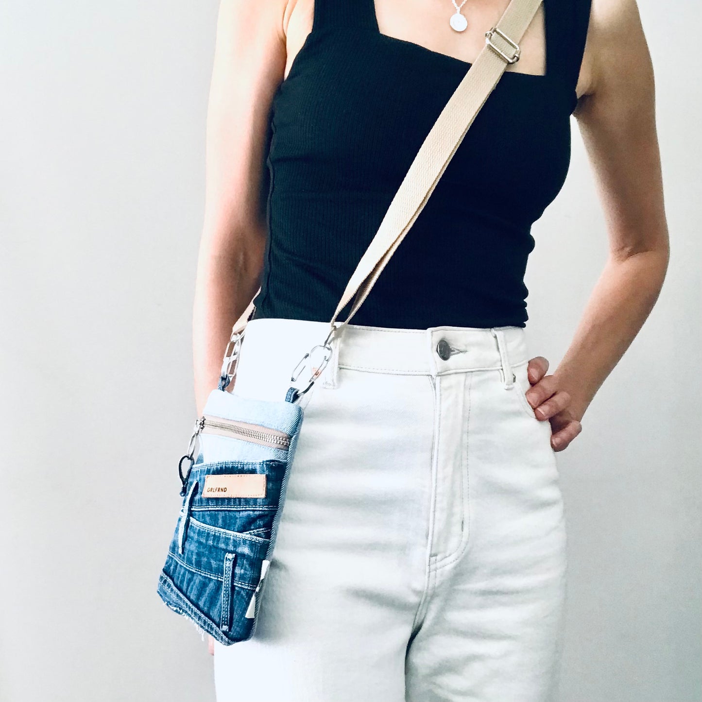 Upcycled blue denim convertible pocket bag - Grlfriend