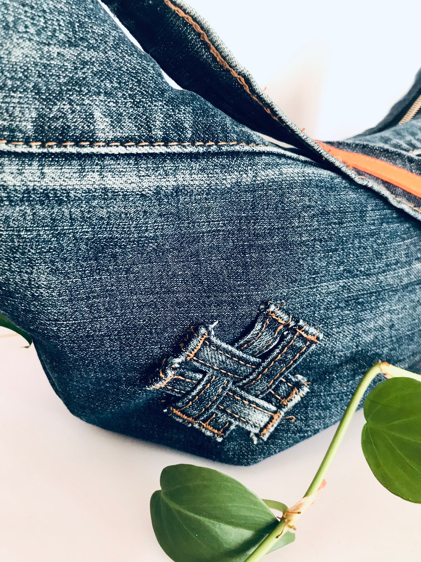 Hobo Zero with classic blue denim, orange trim and matching zipper pouch