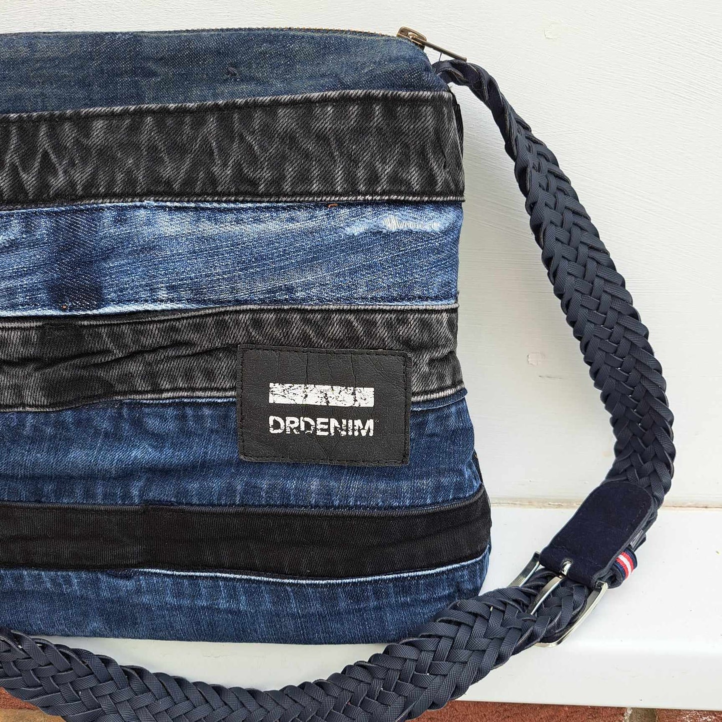 Upcycled denim crossbody waistband bag