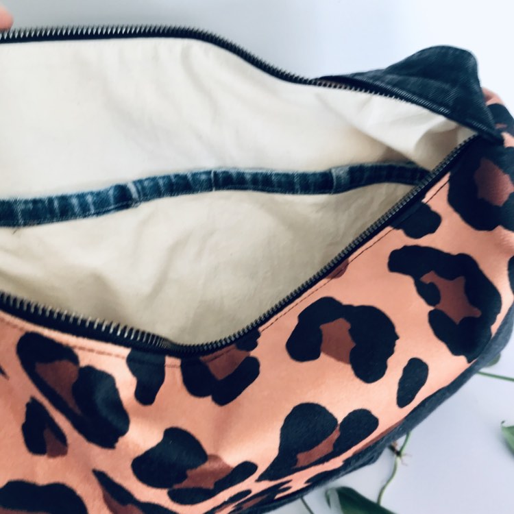 Upcycled denim x leopard hobo bag