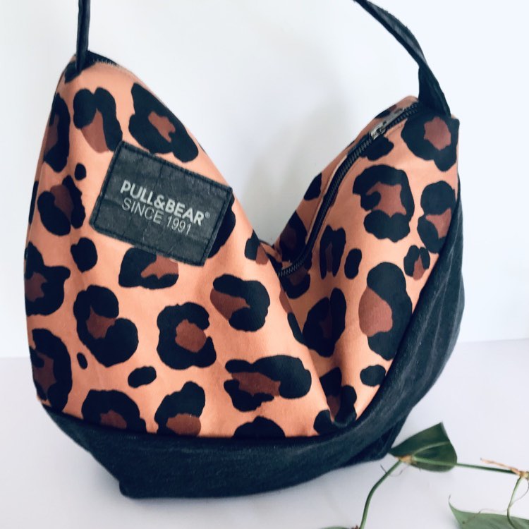 Upcycled denim x leopard hobo bag