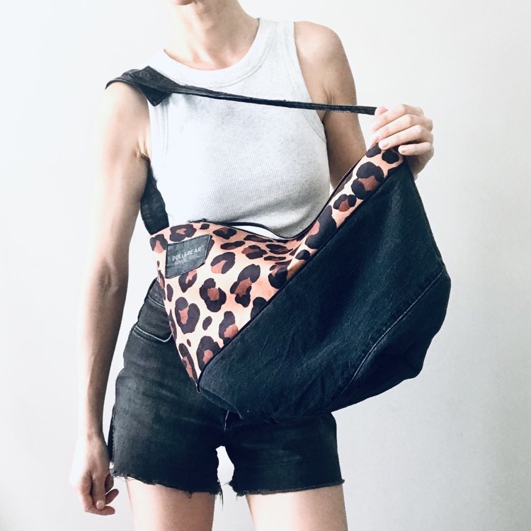 Upcycled denim x leopard hobo bag