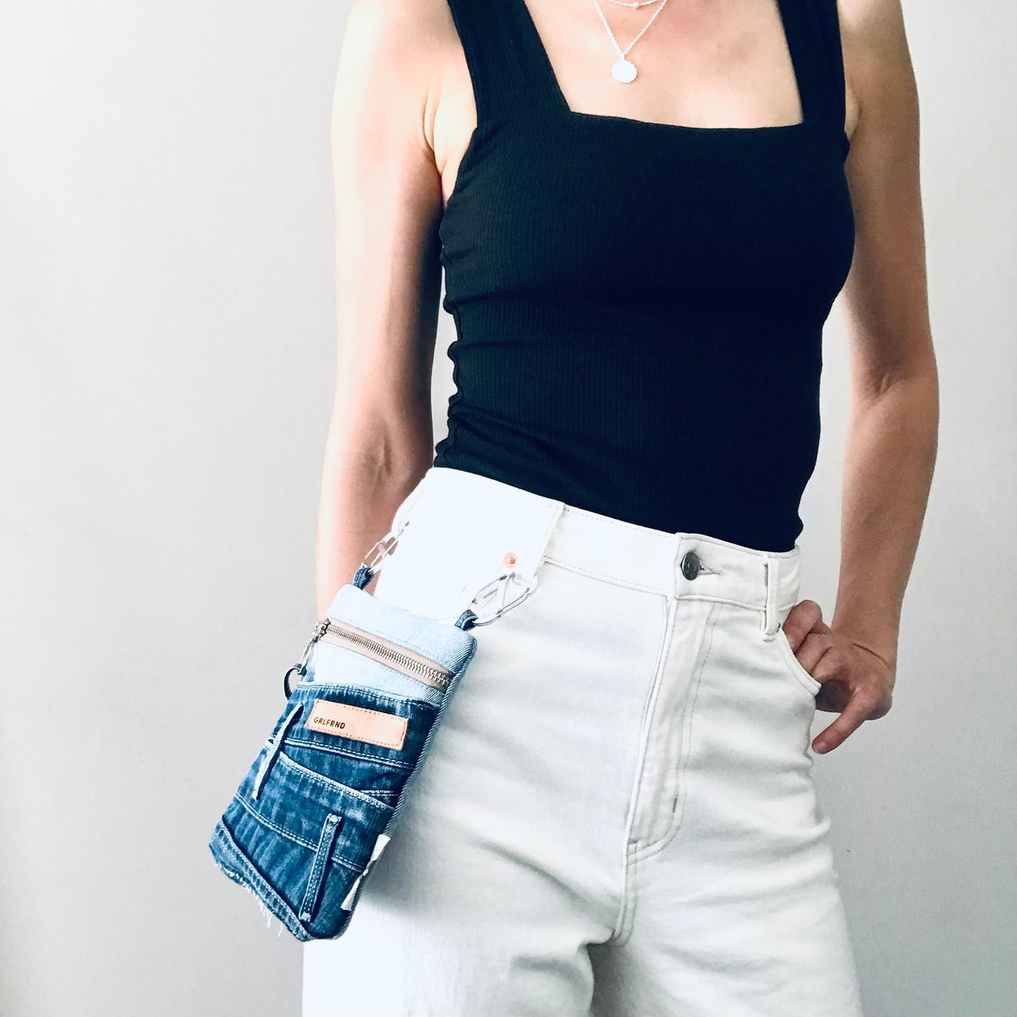 Upcycled blue denim convertible pocket bag - Grlfriend