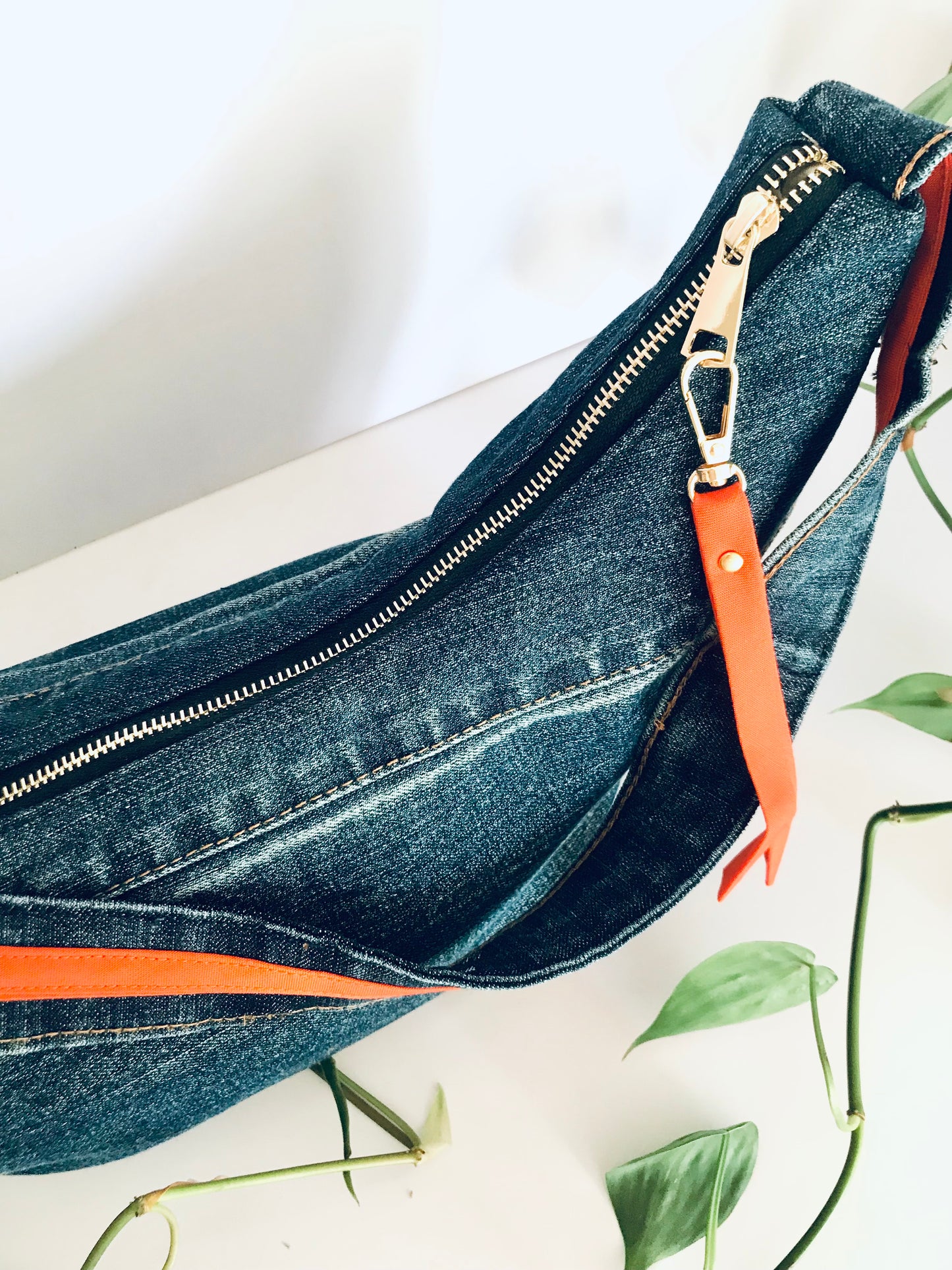 Hobo Zero with classic blue denim, orange trim and matching zipper pouch