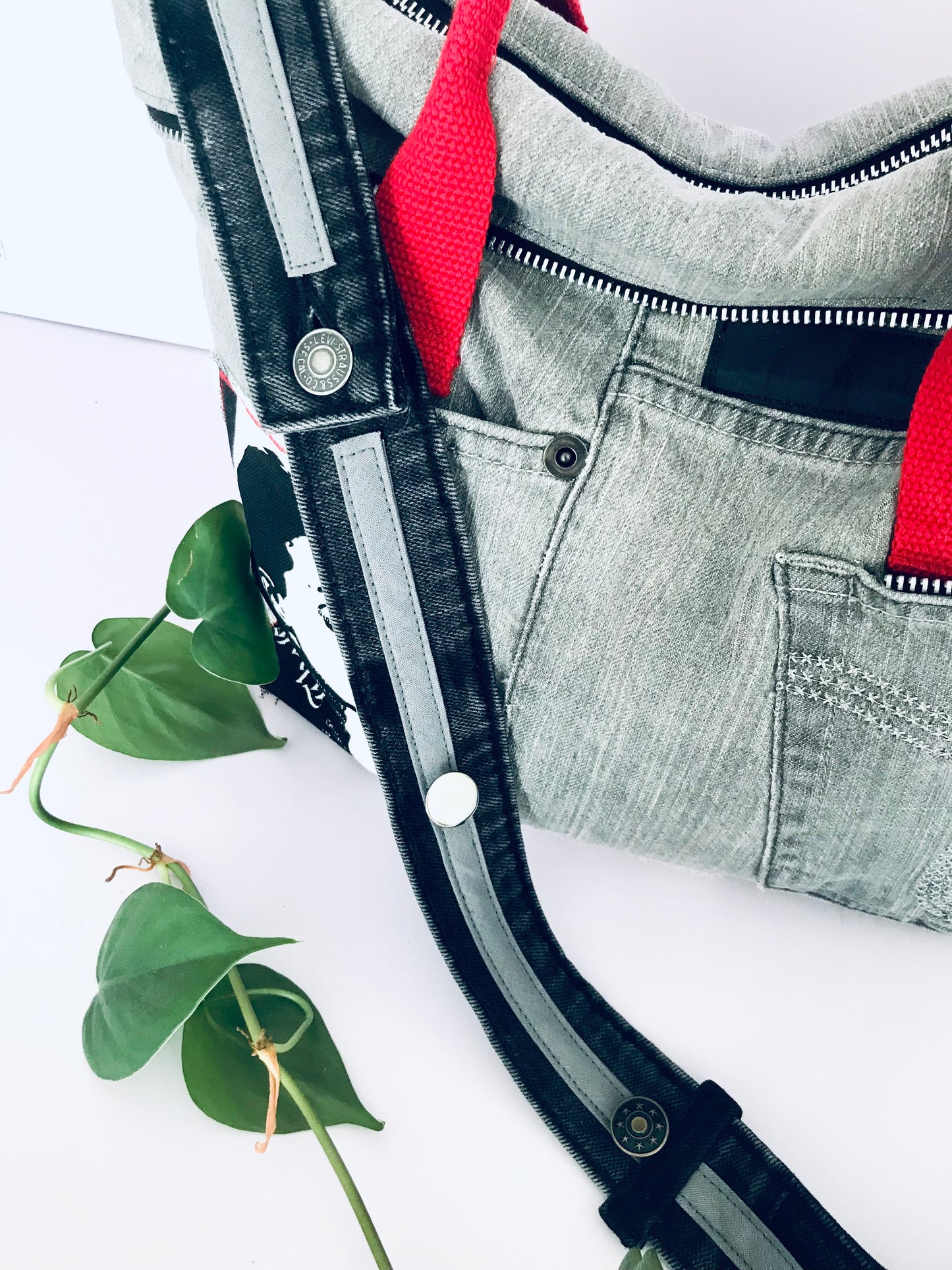 Conscious Carry-all featuring grey denim and Audrey Hepburn