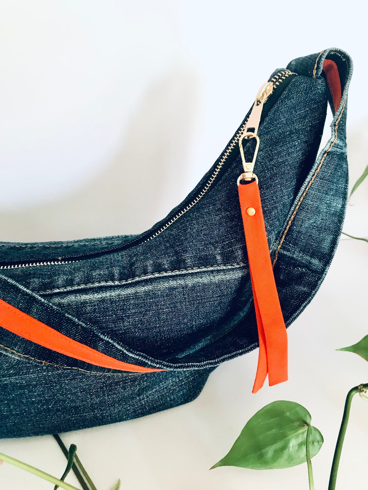 Hobo Zero with classic blue denim, orange trim and matching zipper pouch