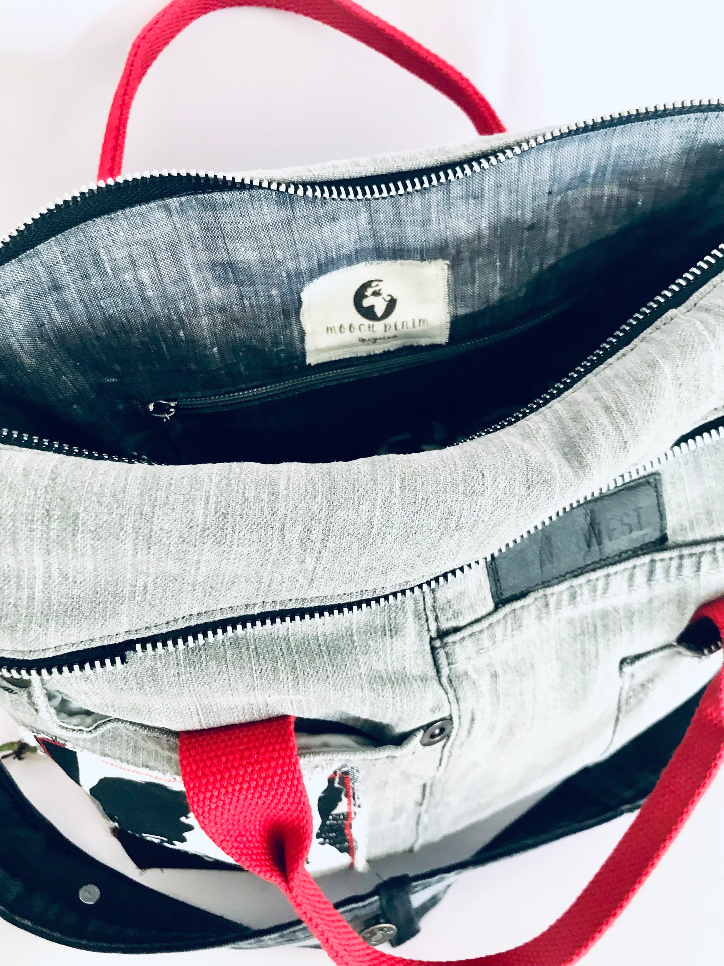 Conscious Carry-all featuring grey denim and Audrey Hepburn