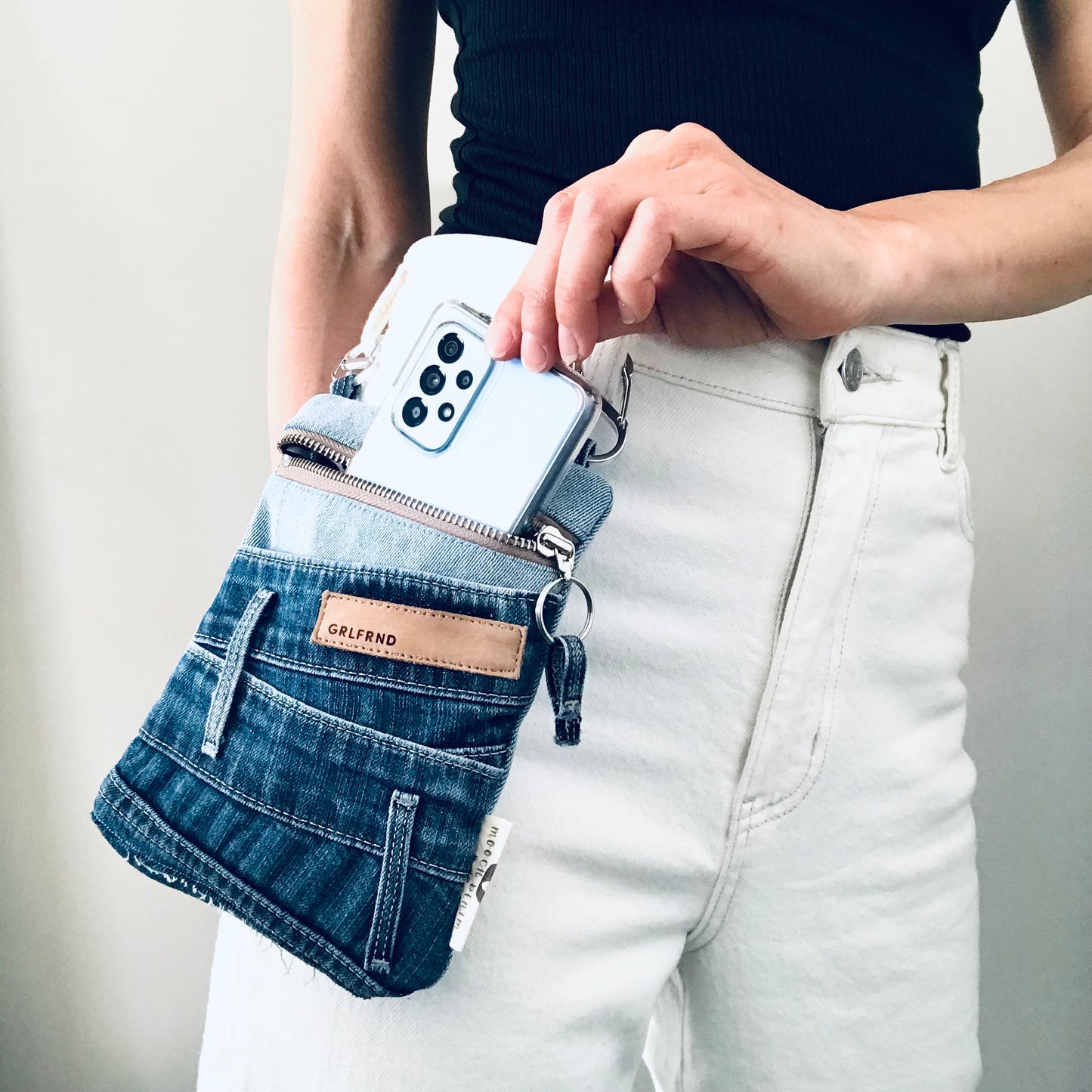 Upcycled blue denim convertible pocket bag - Grlfriend