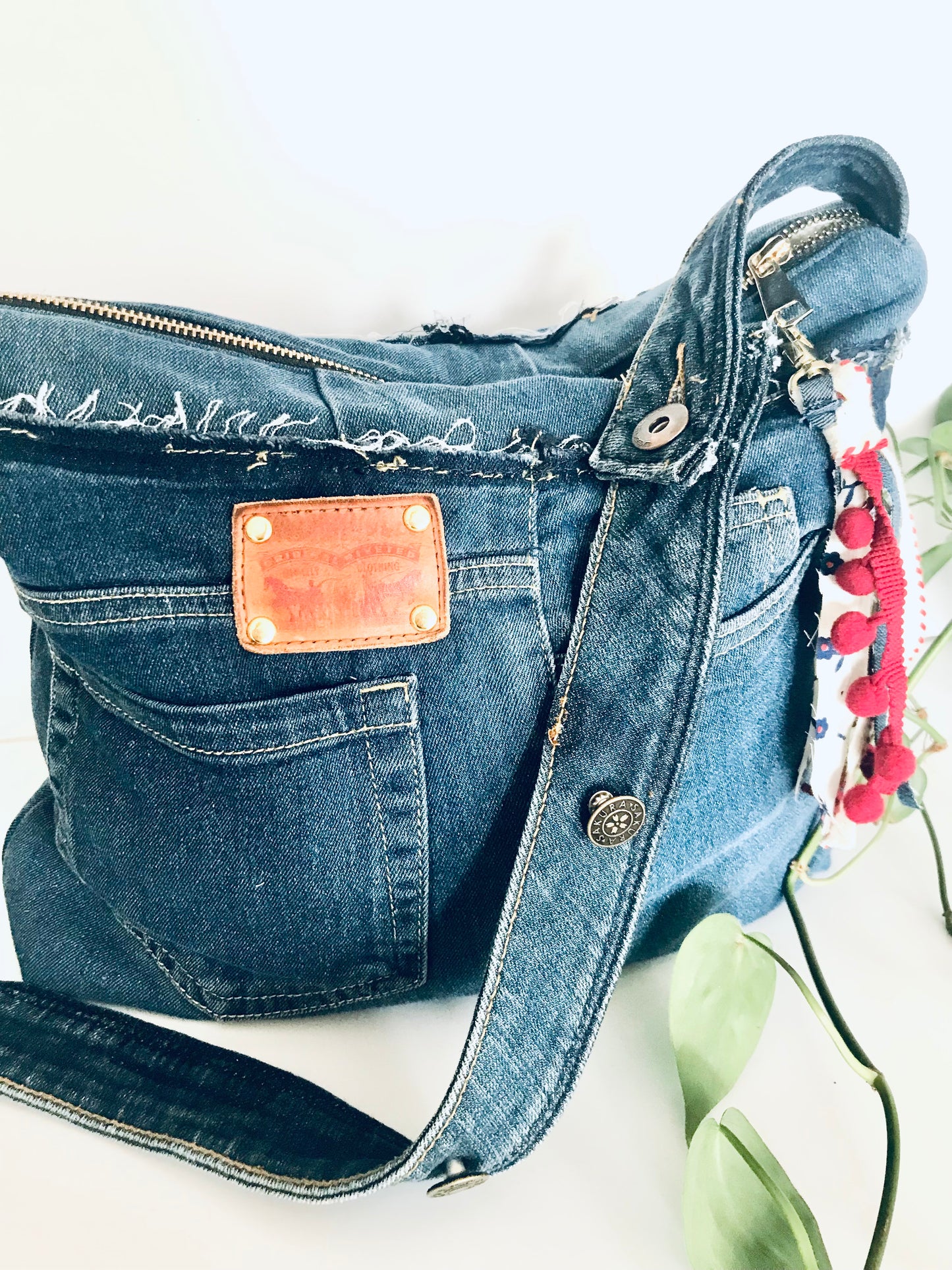 Conscious Carry-all with blue denim and upcycled tassle