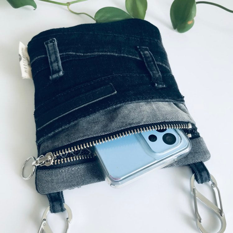 Mooch Denim Upcycled black convertible pocket handmade sustainable circular bag australia