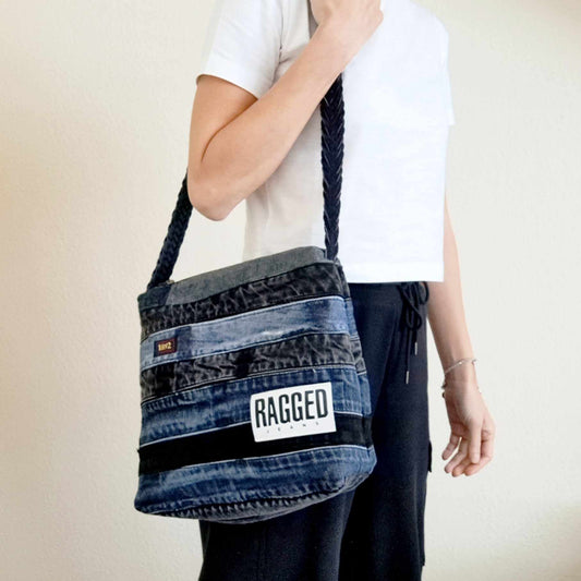 Upcycled denim crossbody waistband bag