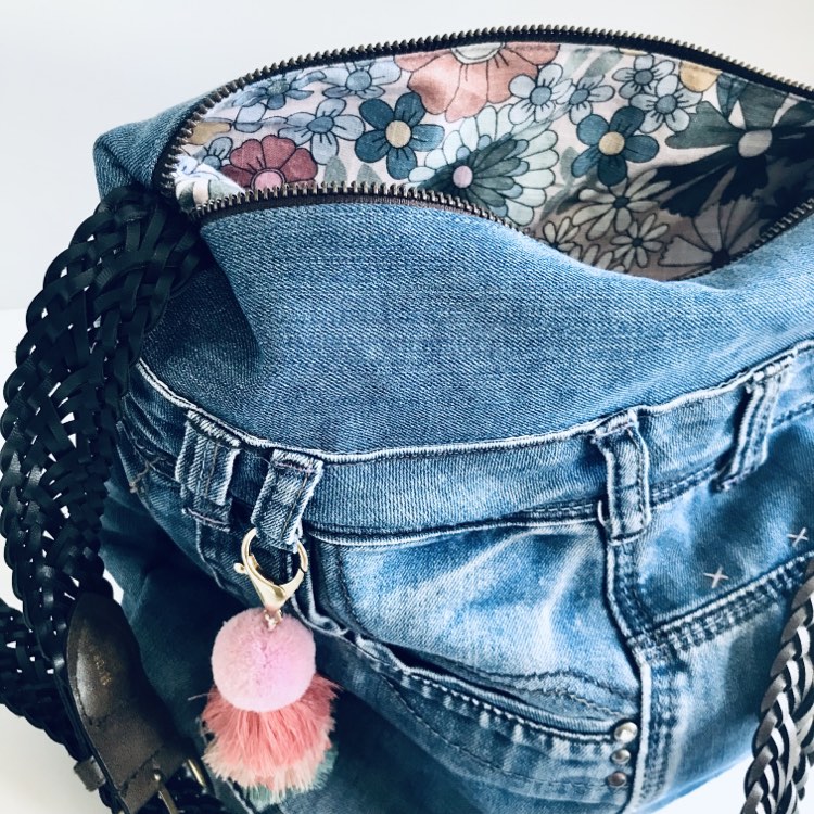 Mooch Denim Upcycled floral hobo bag light blue pink handmade sustainable bag australia