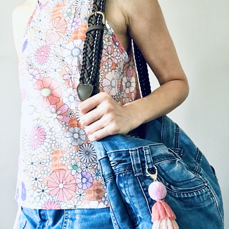 Mooch Denim Upcycled floral hobo bag light blue pink handmade sustainable bag australia