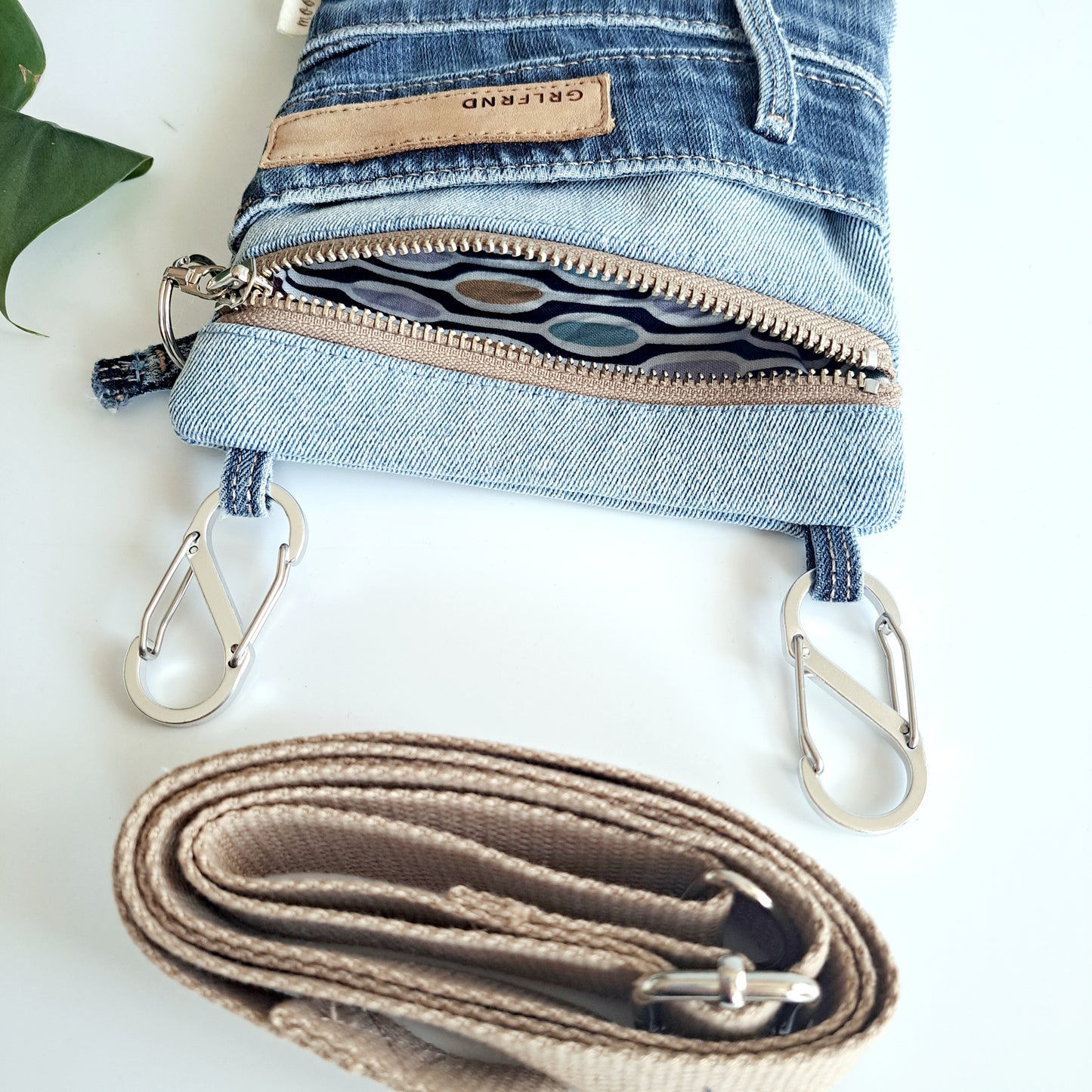 Upcycled blue denim convertible pocket bag - Grlfriend