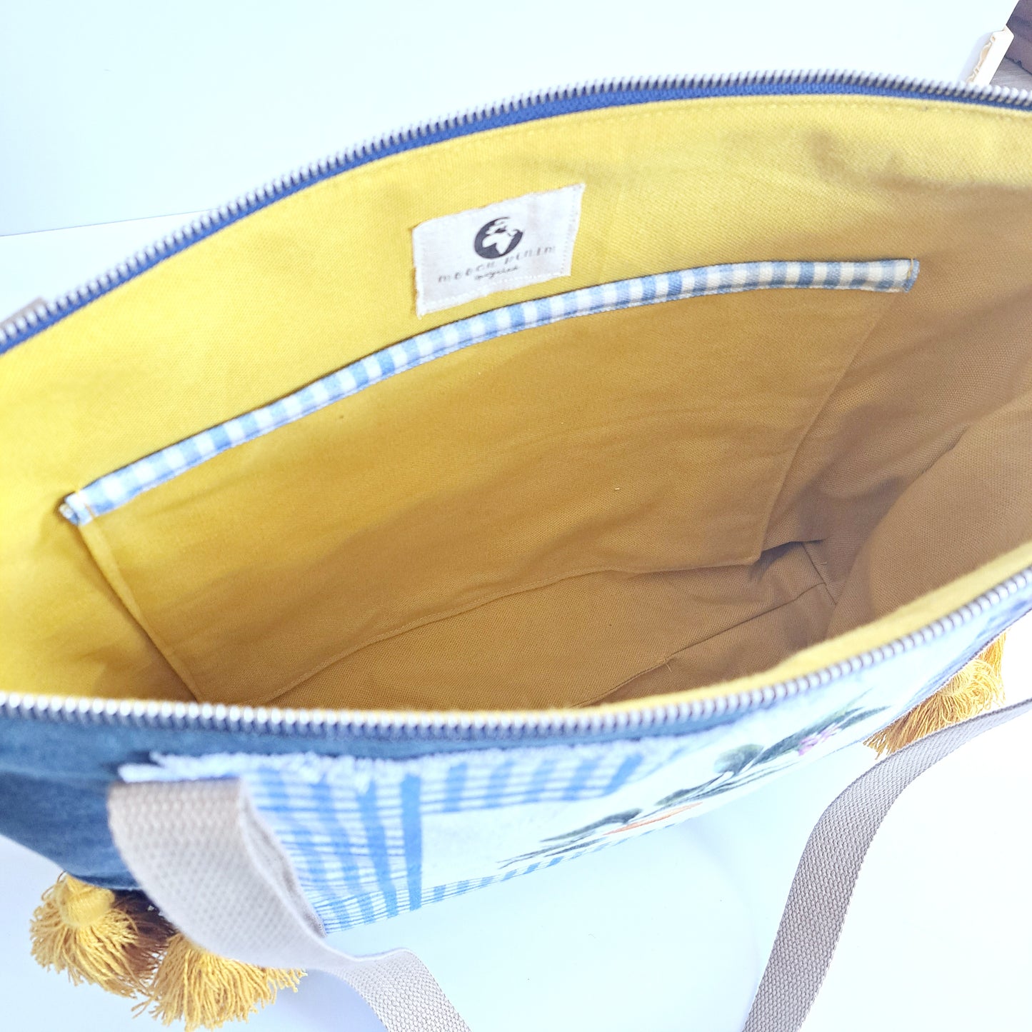 Tuscan tote bag with upcycled denim